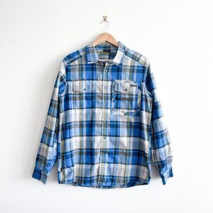 Oakley Mens Button Down Shirt Long Sleeve Plaid Blue M